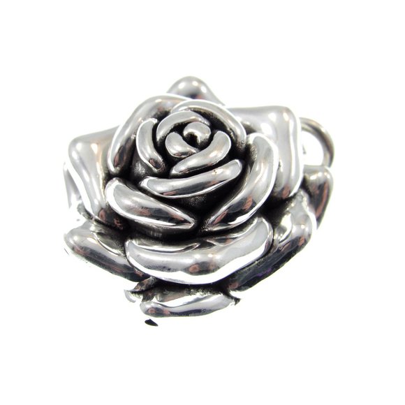 Solid 925 Sterling Silver 3D Chunky Rose Bloom Pendant, Royal Tudor Emblem - Picture 9 of 10